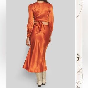 Whimsy + Row Olive Satin Bias Maxi Skirt